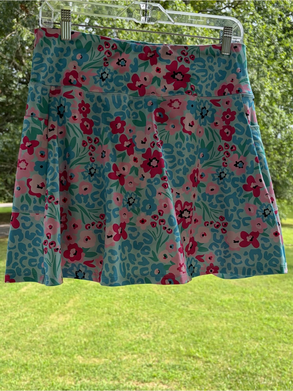Marleylilly floral active athletic skort side pockets Sz L pull on tennis golf